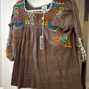 Sister Mary Brown Embroidered Top